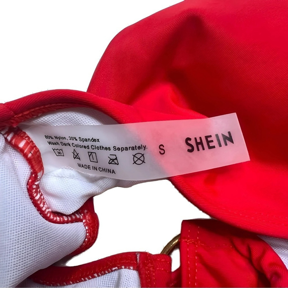 SHEIN Women’s One Shoulder Cut-Out Swimsuit – O-Ring Accents, Red, Size Small - Picture 6 of 7